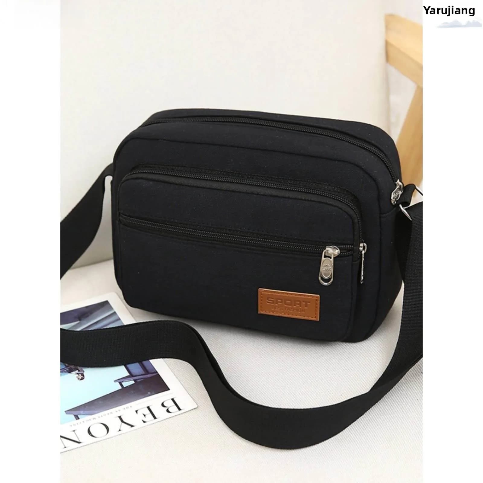 Business Canvas Shoulder Bag Multi-Layer Casual Crossbody Bag for Men And Women Small Square Bag for Leisure And Work