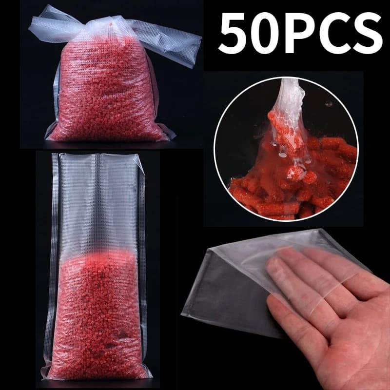 50Pcs PVA Bags Available Carp Fishing Tackle PVA Bags Mesh For Carp Coarse Boilie Pellet Bait 7*14cm For Bait Throwing