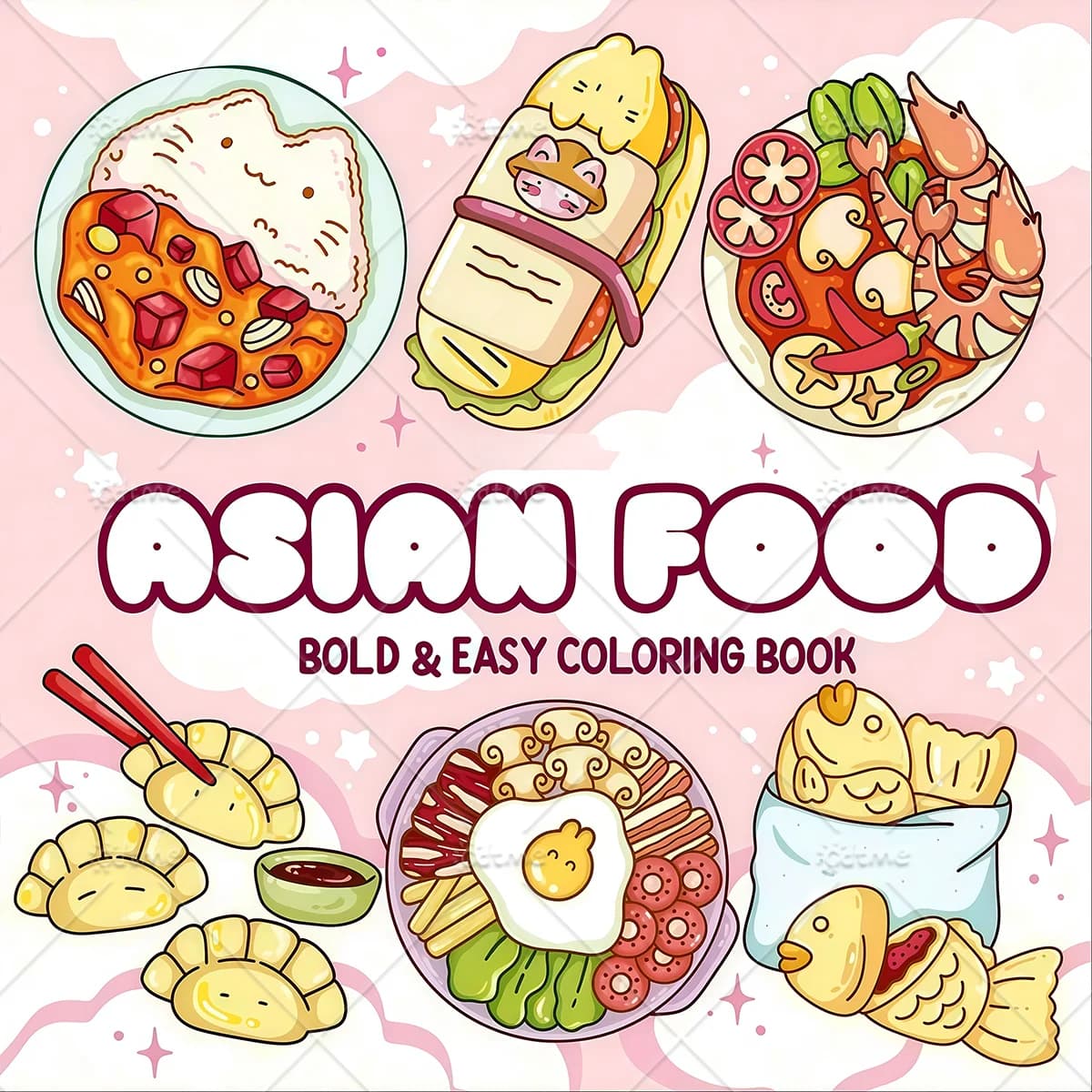 ASIAN Food Bold-easy Patterns Coloring Book for Adults Cute Drawing Book Perfect Gift for Party and Birthday