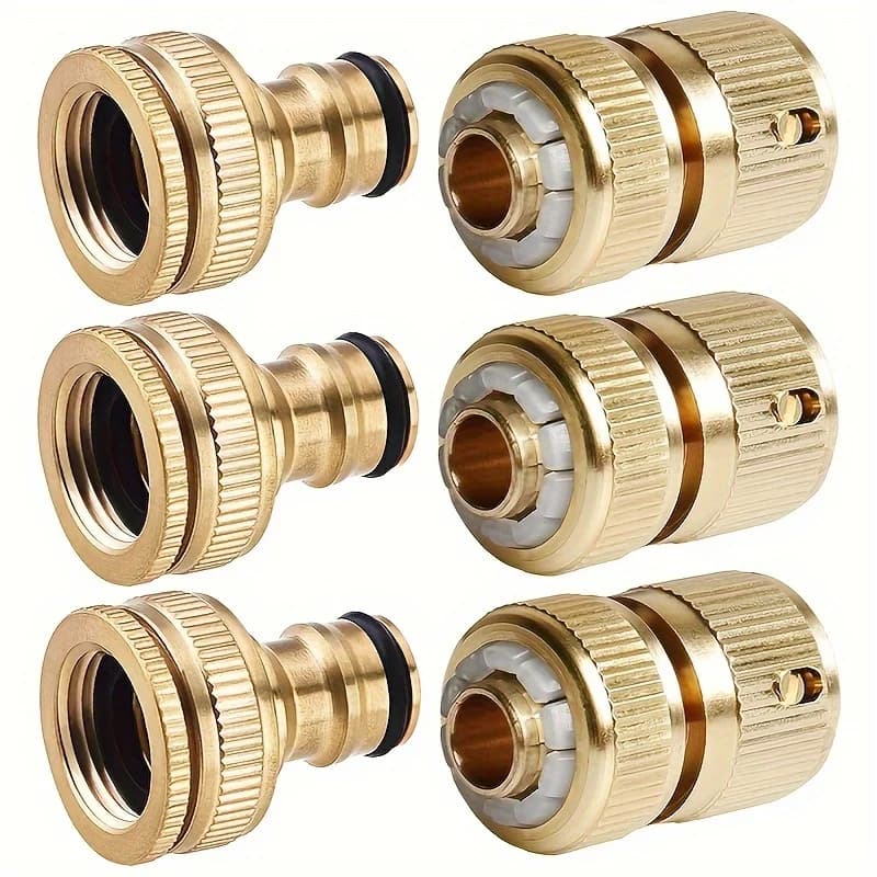 3/5 pairs of connectors for brass garden pipes - fittings for 1/2" and 3/4" taps + 1/2" quick connection adapters (solid brass, universal fit)