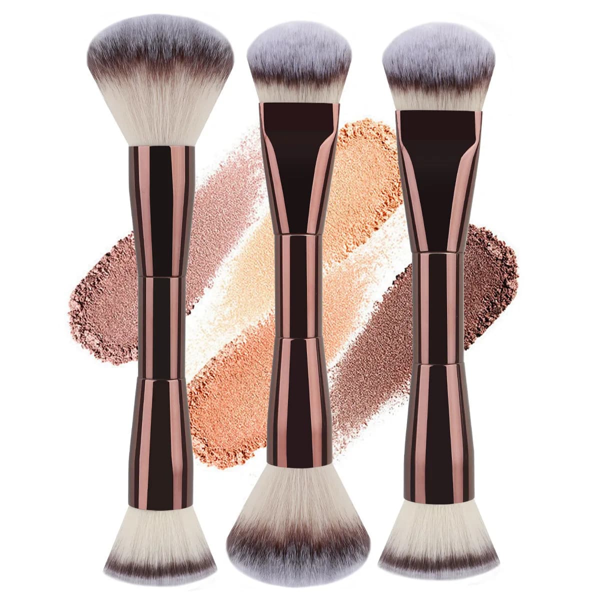 Pennello per trucco a doppia testa: pennello per fondotinta piatto, cipria sciolta e contorno con setole ultra morbide Strumenti cosmetici professionali