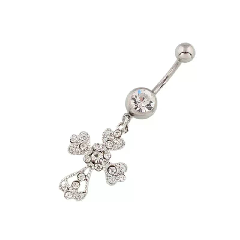 Anelli per ombelico con strass di cristallo di moda per unghie con ciondolo croce in acciaio inossidabile per gioielli penetranti sexy per il corpo delle donne