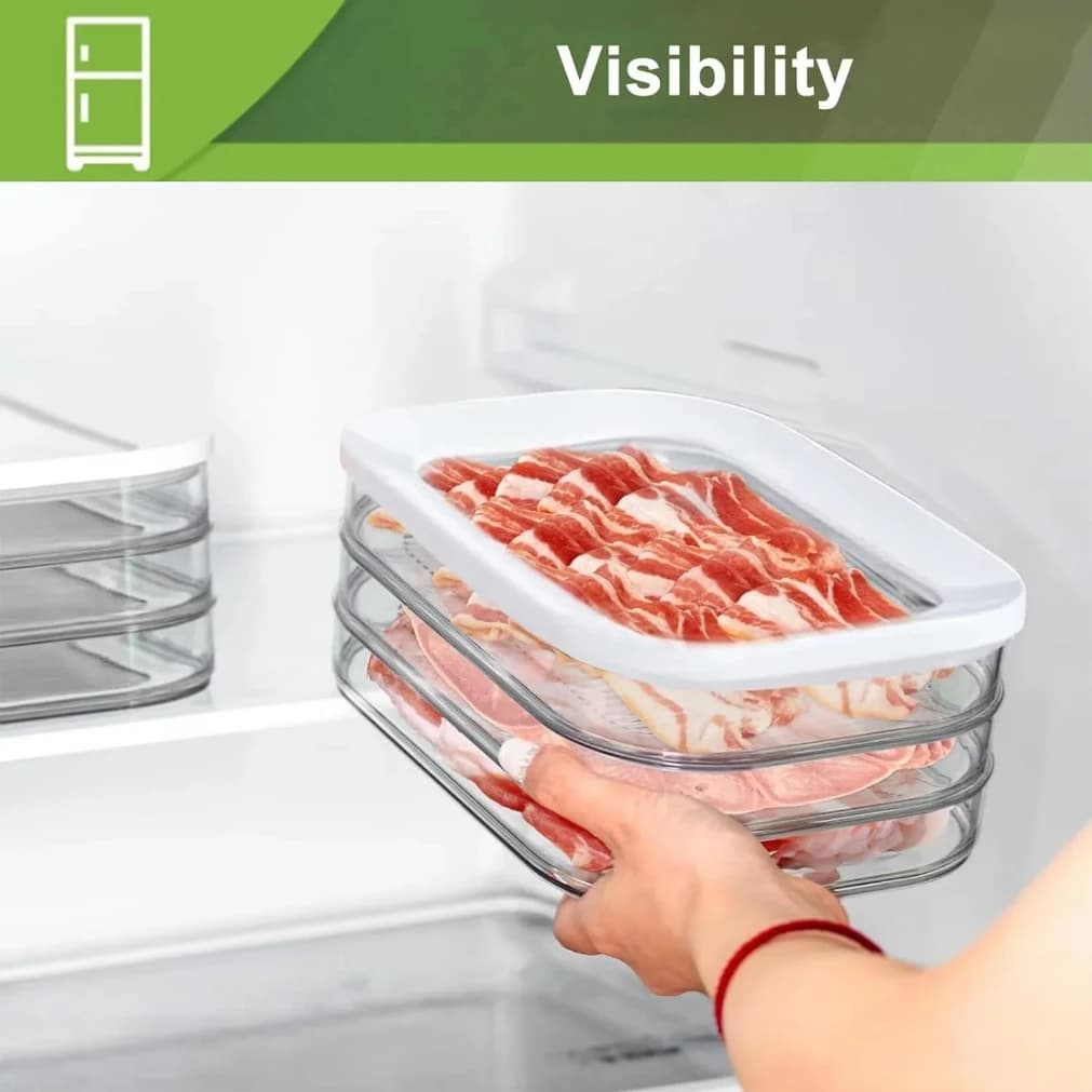 Contenitore per Carne da Frigorifero, Contenitore per Bacon e Salumi, Contenitori per Preparazione Pasti, Scatole Impilabili per Conservazione Alimenti con Coperchio