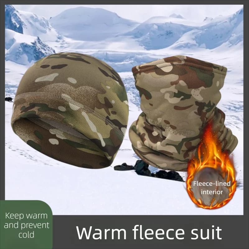 Winter camouflage fleece-lined hat polar fleece thickened neck warmer outdoor cycling warm hat cold-proof helmet liner for men