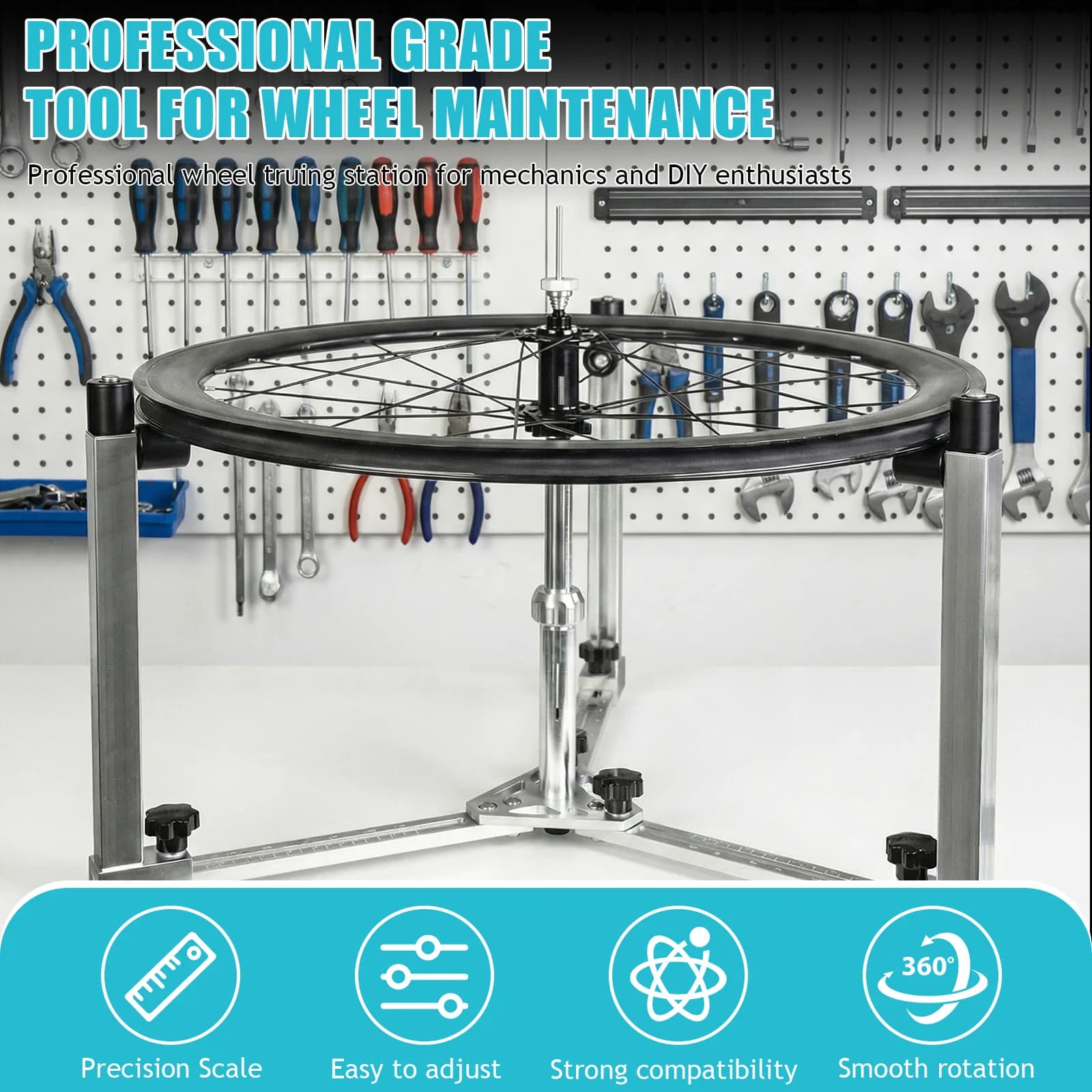 Supporto Girevole Pieghevole Professionale per Riparazione Ruote Bici da Corsa e Mountain Bike