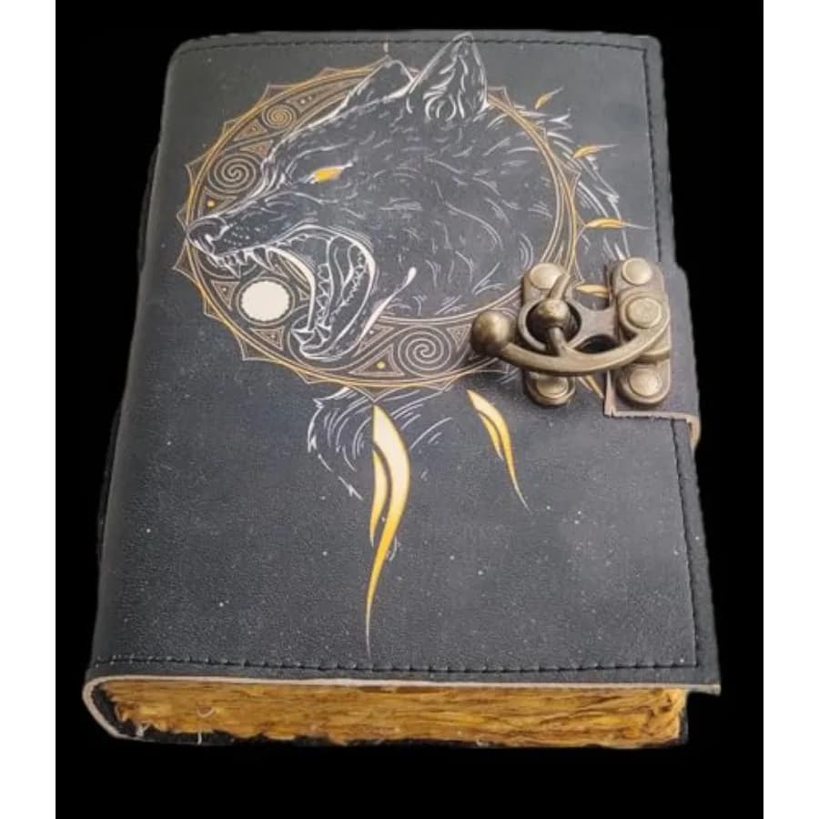 Black Wolf Leather Journal for men and women 200 Pages of Antique Handmade Deckle Edge Vintage Paper Use as Sketchbook Drawing