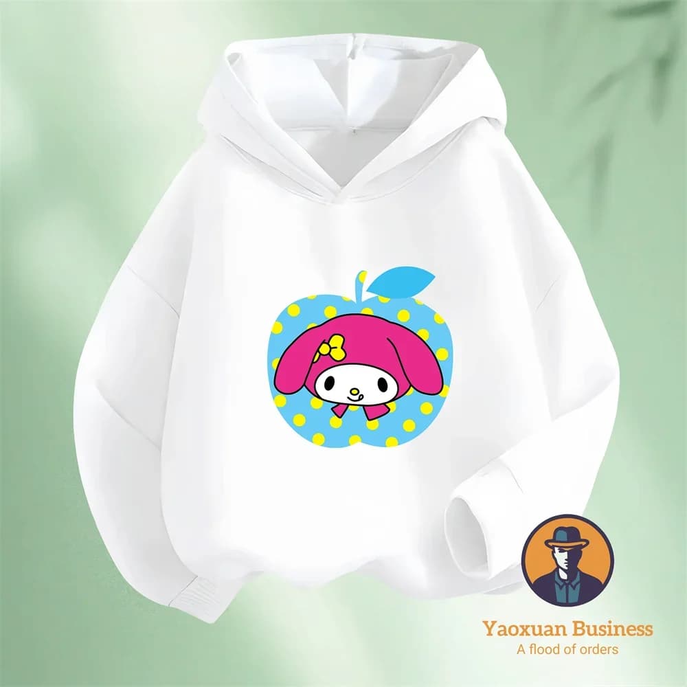 Felpa con Cappuccio in Puro Cotone per Ragazzi e Ragazze, Stampa Anime My Melody, Outfit per Allenamento Quotidiano