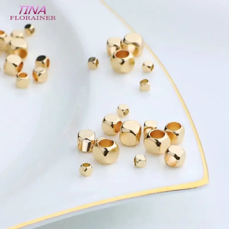 20PCS 2.5MM 3MM 4MM 14K Gold Color Plated Brass Square Spacer Beads Bracelet Beads High Quality Diy Jewelry Accessories