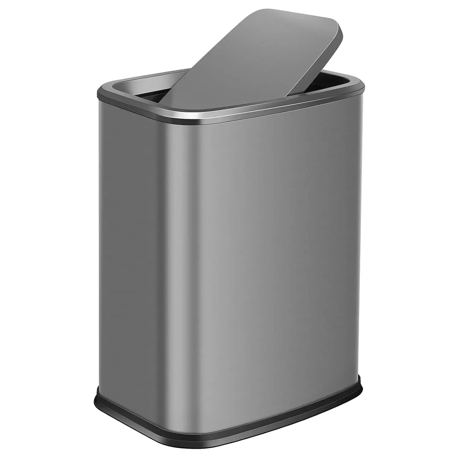 Piccolo Cestino in Acciaio Inox con Coperchio a Battente da 4 Galloni per Bagno, Ufficio, Camera da Letto