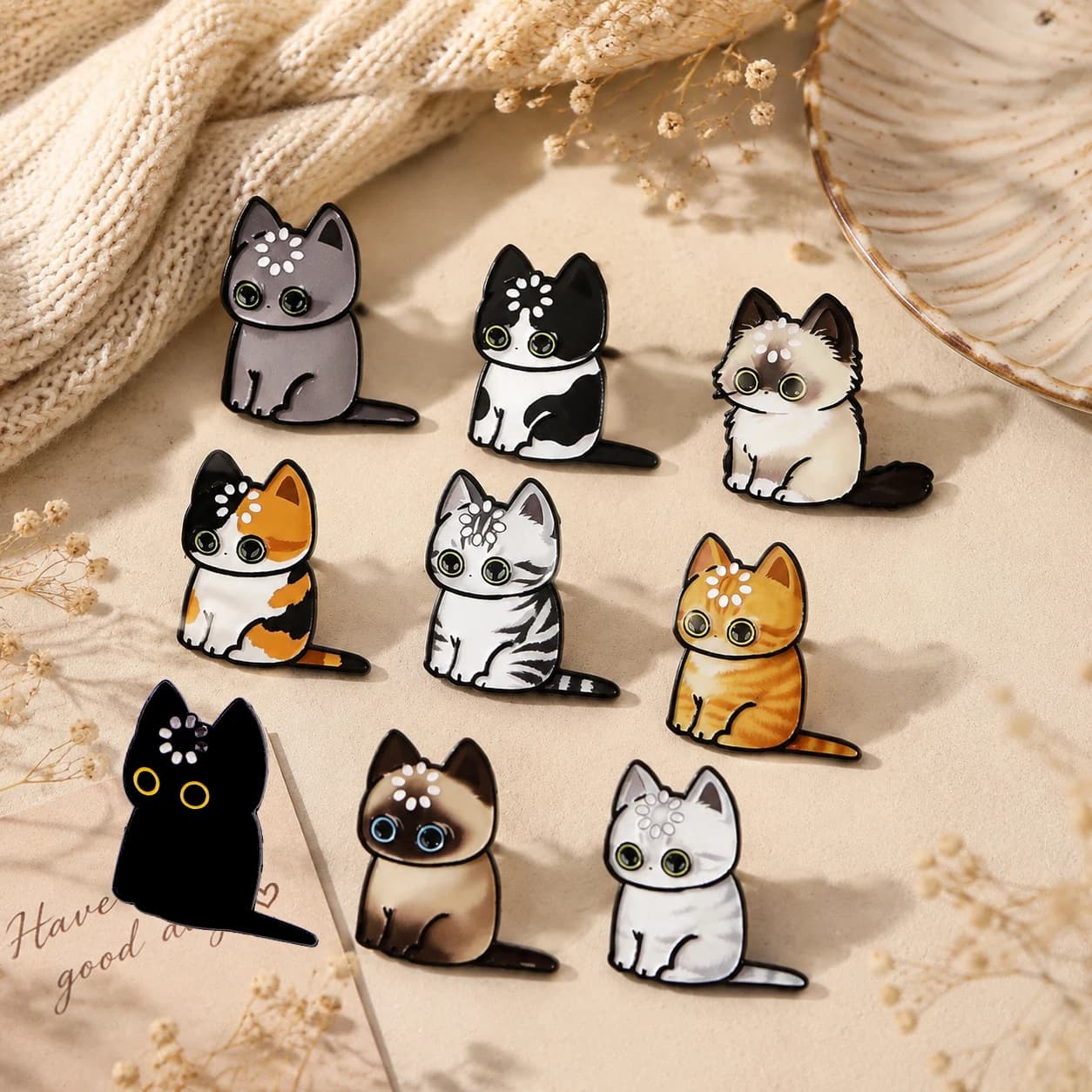9pcs/set Cartoon Cats Men Lapel Pins for Backpack Jewelry Women Men Brooch for Clothes Badges Soft Enamel Pin Accessories