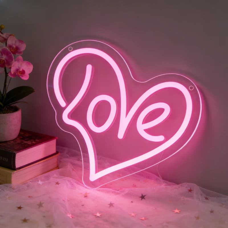 Insegna LED Neon a Forma di Cuore Rosa, Arte Murale Romantica per Camera da Letto, Regalo di Anniversario di Matrimonio, Decorazione Casa, Luce Neon a Luminosità Calda per Lei