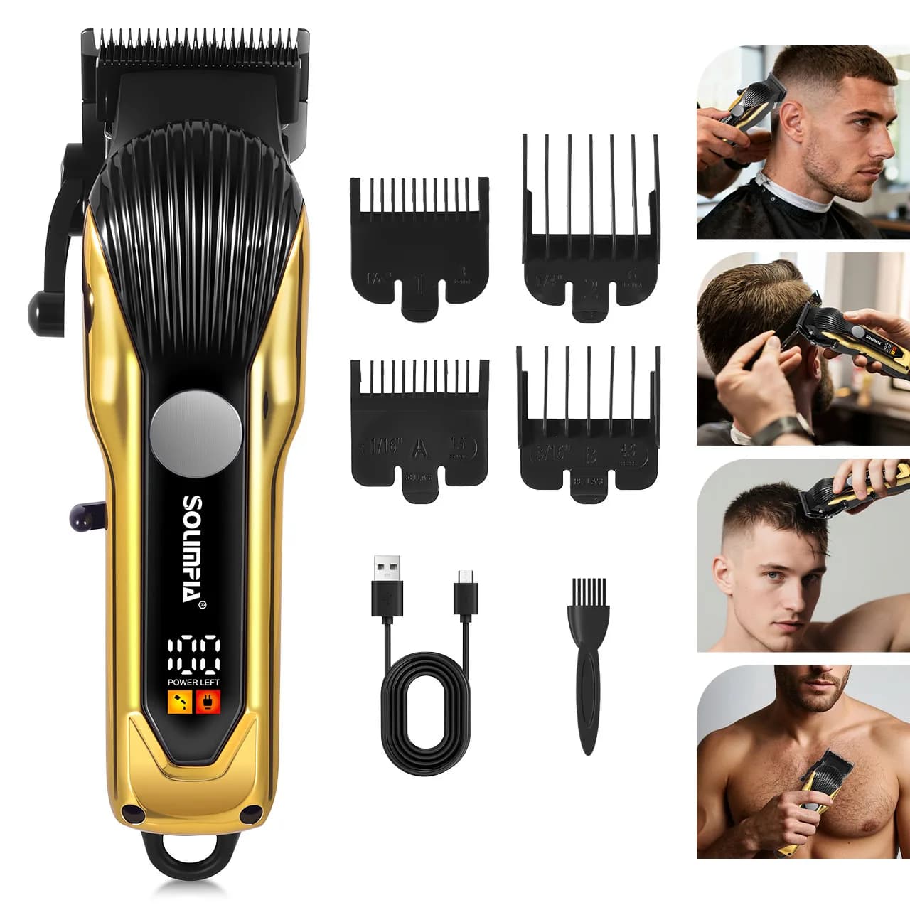SOLIMPIA Electric Hair Clipper Men LCD Digital Display Rechargeable Barber Shop Haircut Machine Adjustable Distance Hair Trimmer
