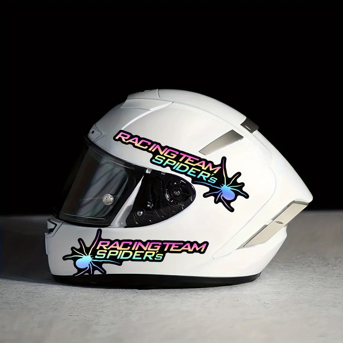 1 Pair Racing Team Spider Vinyl Stickers, Holographic Gradient, Waterproof, for Helmet Car Bike