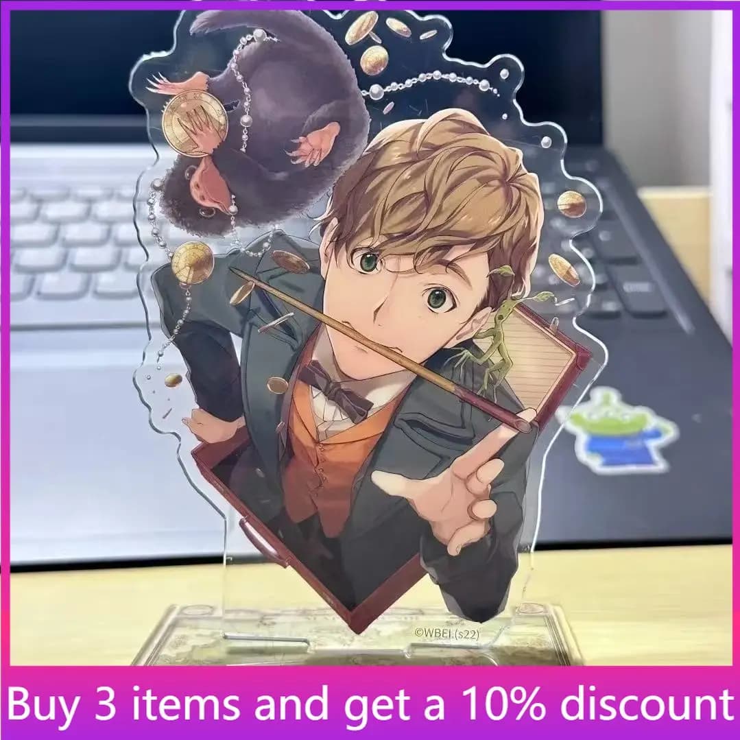 Nuova statuetta di Newt Scamander in acrilico con supporto, piastra da collezione per personaggio di Newt Scamander, ornamento da scrivania, giocattolo