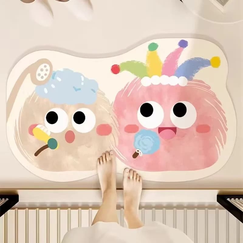 VIKAMA Animated Cartoon Print Special Shaped Rug Non Slip Durable Mat For Bathroom Living Room Bedroom Entryway Home Decor