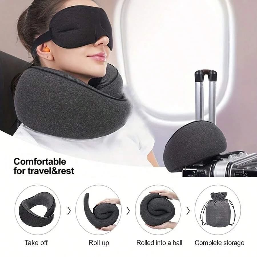 Cuscino da viaggio 1pc cuscino per collo in pura Memory Foam, copertura confortevole e traspirante, lavabile in lavatrice, Kit da viaggio per aereo con Luxur