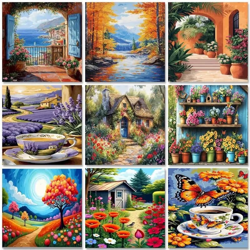 GATYZTORY Painting By Numbers Scenery Kit Acrylic Paint On Canvas Modern Flowers Wall Art DIY Picture By Number Home Decoration