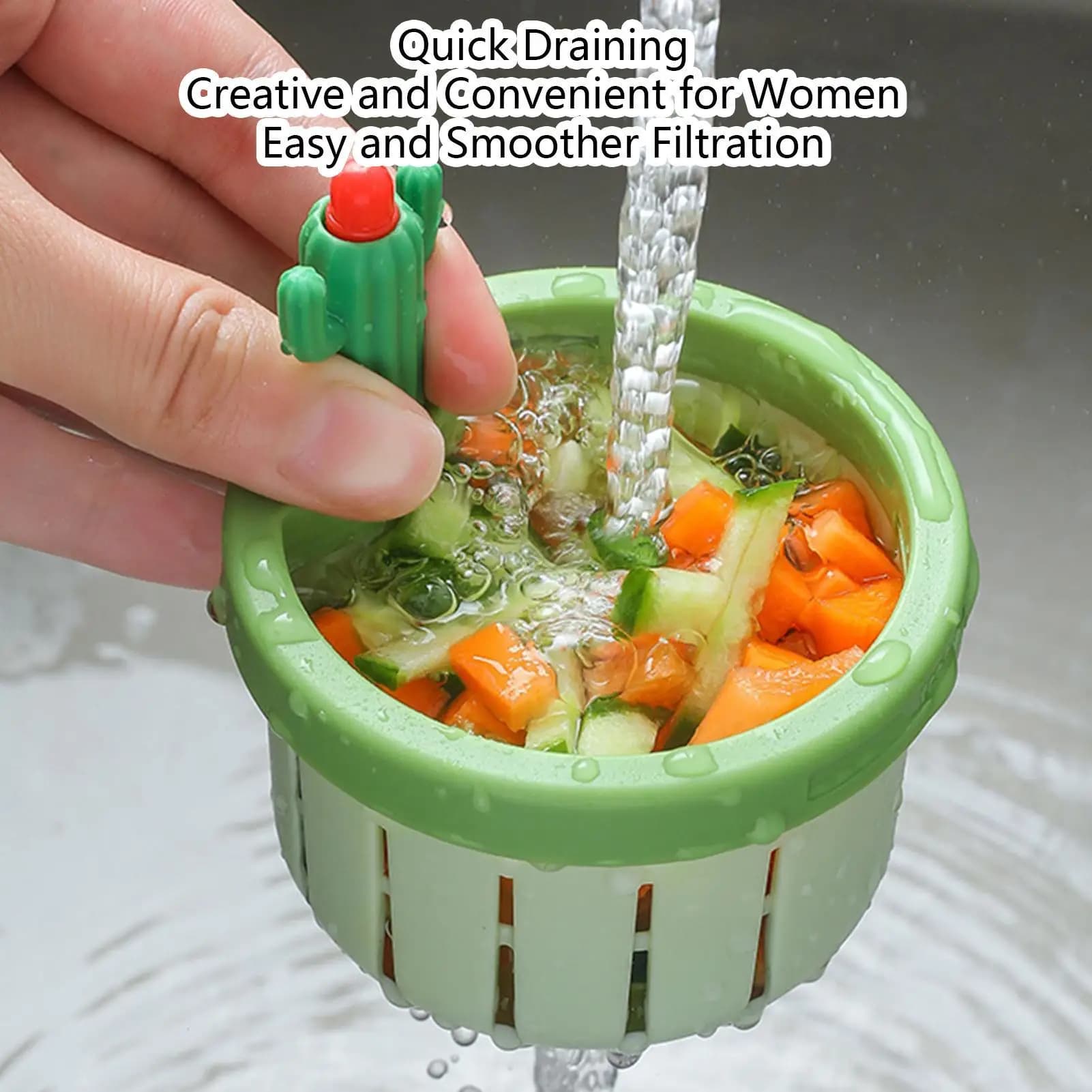 1 Pezzo Filtro per Scarico Lavello a Forma di Cactus, Cestello Automatico con Rete Filtrante Multifunzione per Vasca e Cucina, Raccoglitore di Rifiuti