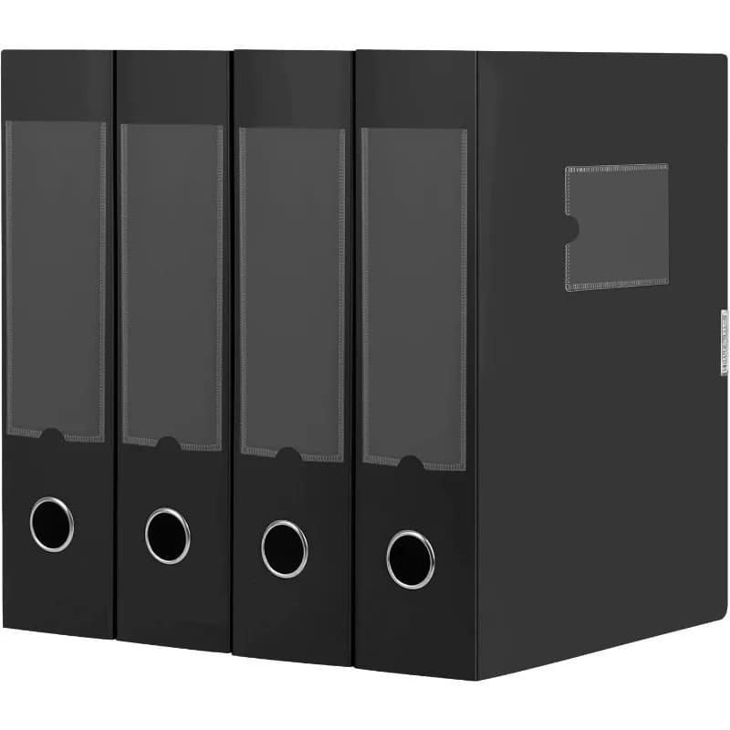 Scatole porta documenti A4 in plastica con coperchio, organizer per cartelle, scatola per archiviazione documenti per ufficio, 31×7,5×23,5 cm, Nero