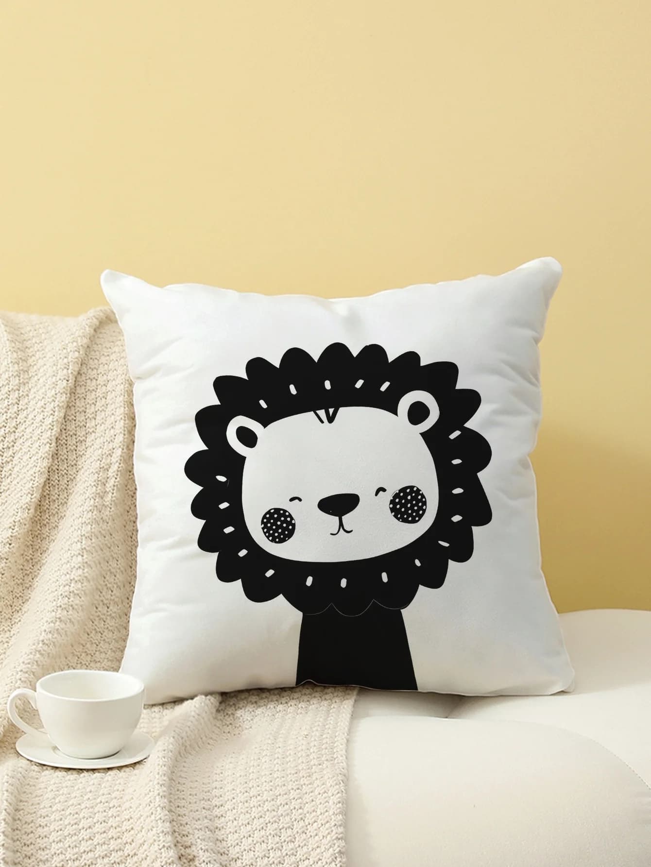 Fodera per cuscino con stampa di leone bianco e nero, graziosa federa decorativa per divano, camera da letto, soggiorno, letto, sedia da ufficio, decorazioni per la casa