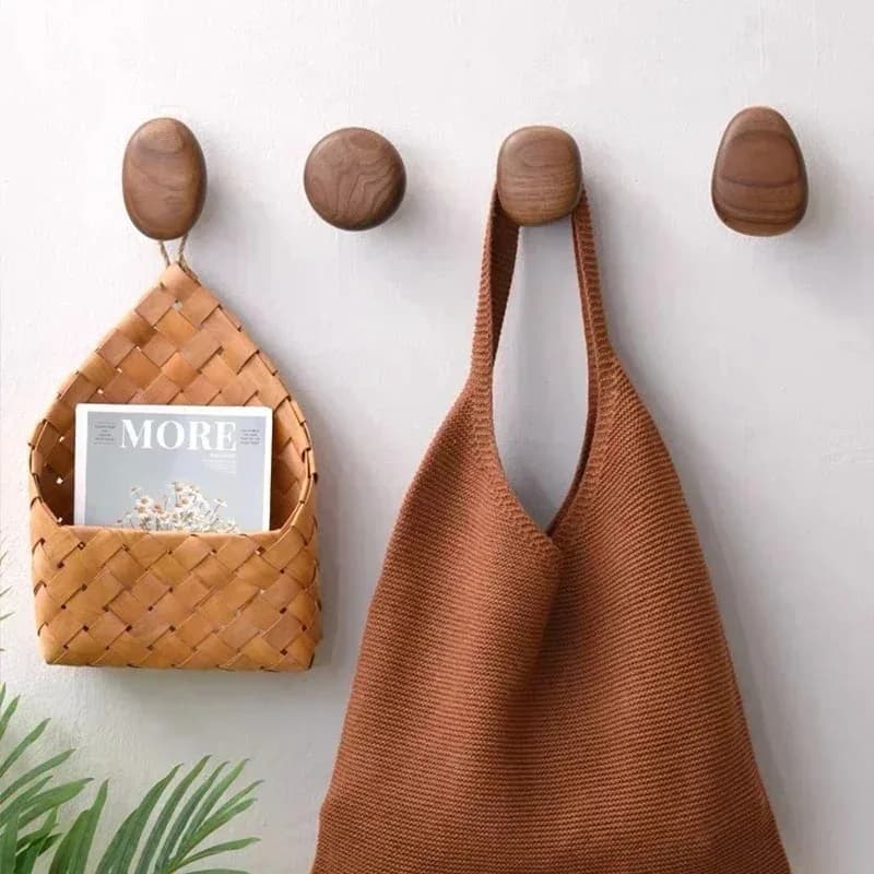 Manico scandinavo in legno massello Gancio appendiabiti Gancio appendiabiti Gancio a parete Porta senza punzonatura Appendiabiti Porta dell'armadio a forma di ciottolo