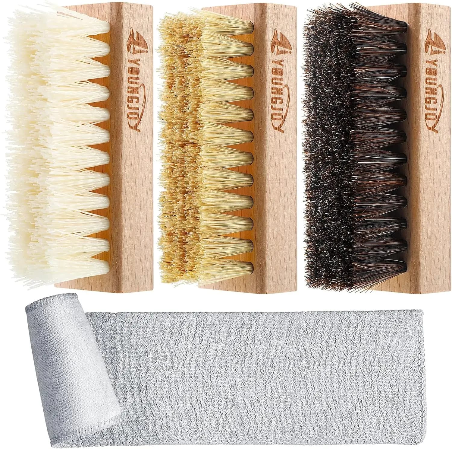 Set di Spazzole per Pulizia Scarpe 3 Pezzi a Doppia Faccia con Panno in Microfibra per Sneakers, Pelle e Camoscio