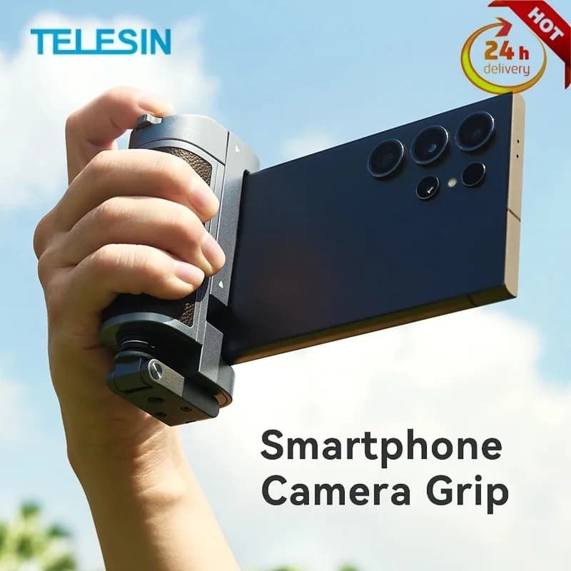 Impugnatura Ergonomica TELESIN per Telefono e Fotocamera con Otturatore Wireless, Supporto Antiscivolo in Alluminio per Vlogging e Fotografia Stabile