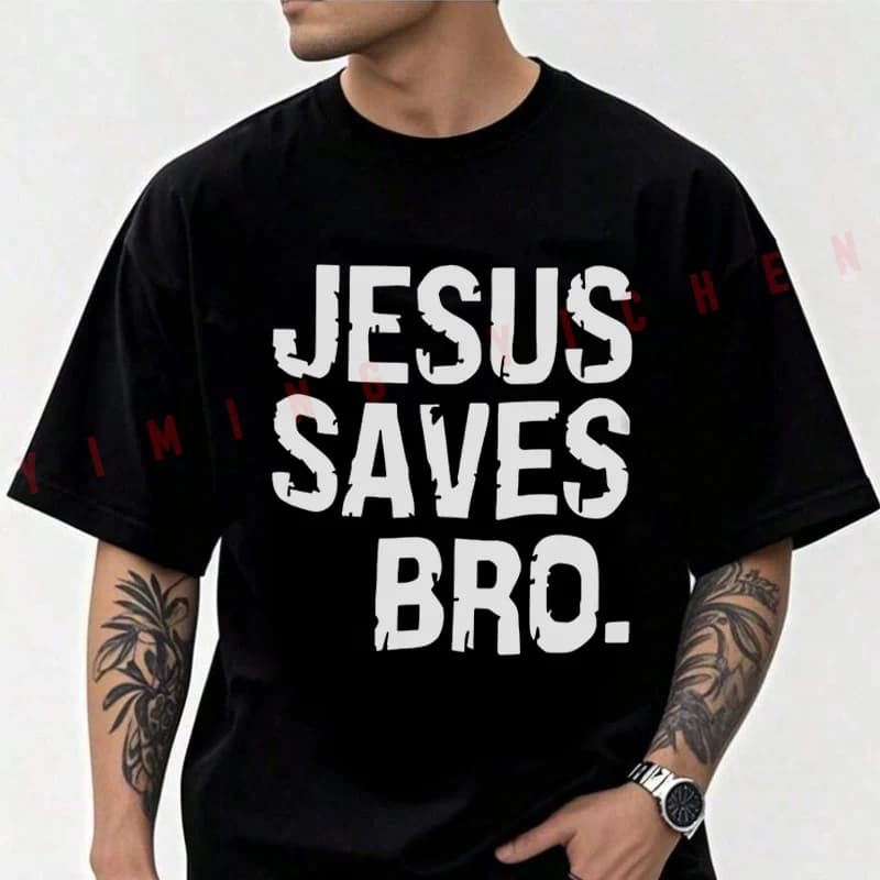 Jesus Saves Bro Christian Motorcycle Men's Fashion T-shirt Moto Cotton Casual Summer Comfortable Short Sleeve Tops