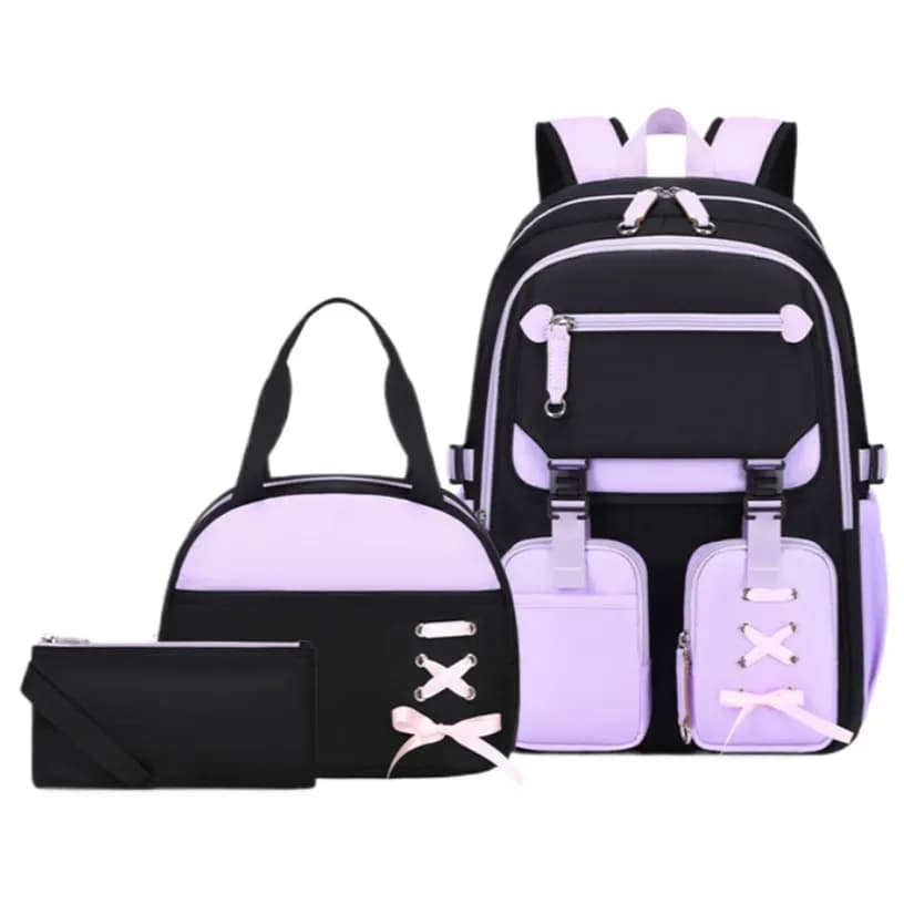 3pcs elementary school student backpack set lunch bag kids pencil bag middle high school bag for girl teenager travel bookbag