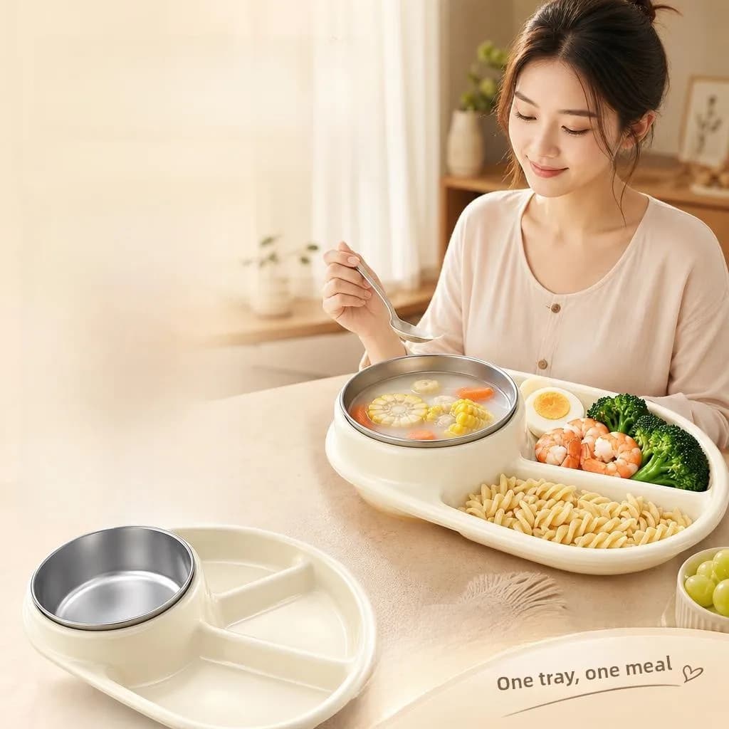 Eurosyle Postpartum Meal Plate Adult Weight Loss Breakfast Dish Single Person Dining Utensils Divided Dish Plastic Shape