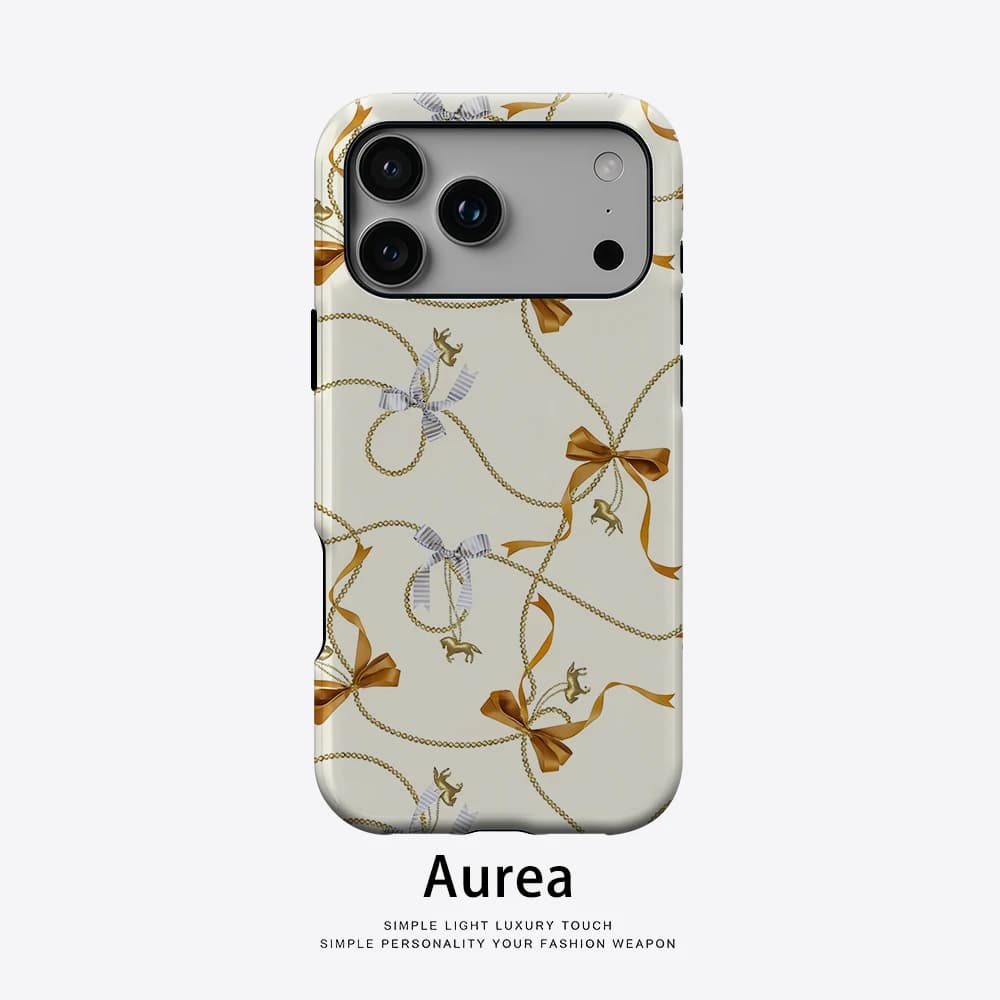 Custodia Aurea opaca antiurto per MagSafe per iPhone 17 16 15 14 Plus 13 Pro Max, in PC rigido, con motivo fiocco e cavallo dorato
