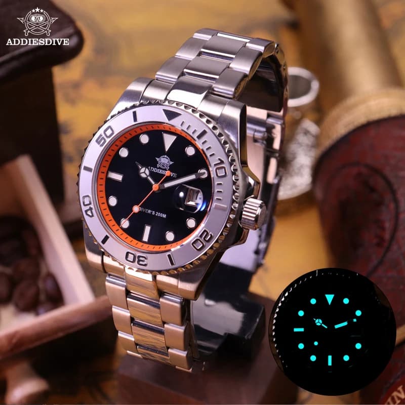 ADDIESDIVE Men's Dive Watch 200m Water Resistance BGW9 Super Luminous Ceramic Bezel Stylish Men's Stainless Steel Quartz Watch