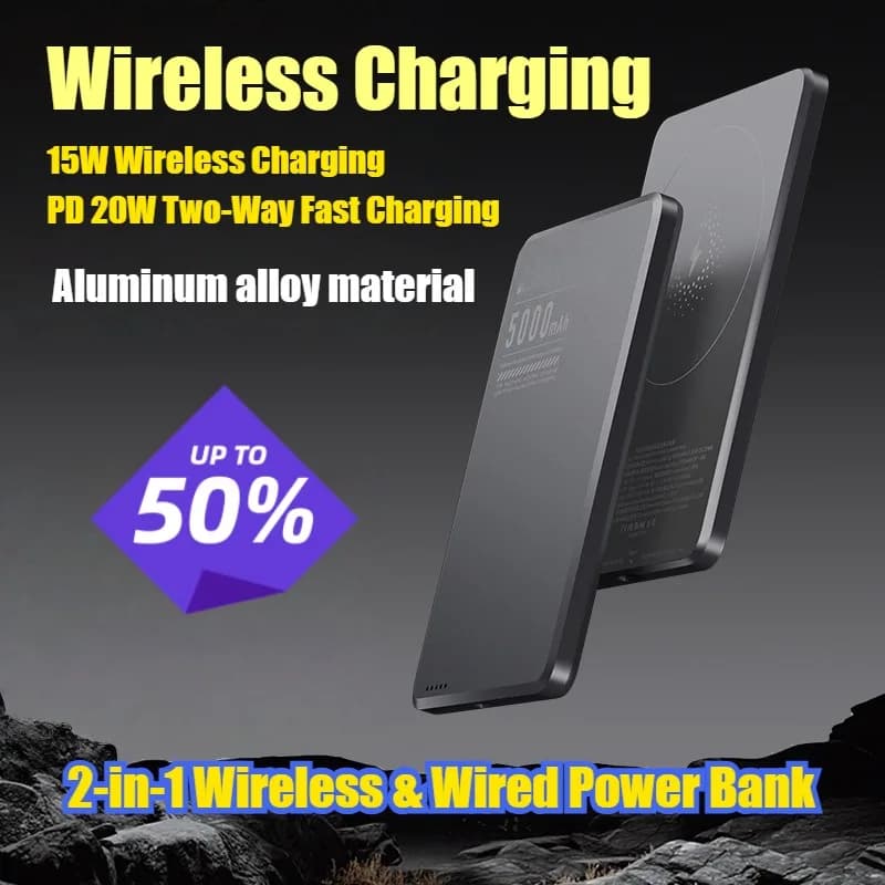 Power Bank Wireless Ultra-sottile da 20W 5000mAh con Ricarica Rapida, Compatto e Portatile