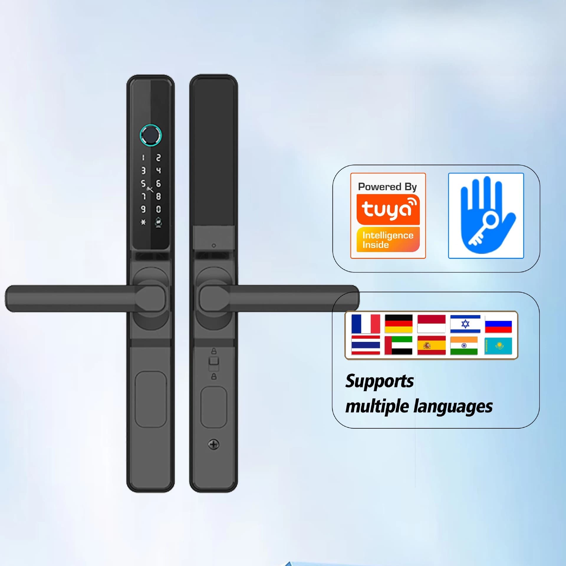 Serratura intelligente con impronta digitale e password, per esterni, anti-graffio, per porte scorrevoli, multilingue, impermeabile, con nucleo di blocco intelligente a impronta digitale