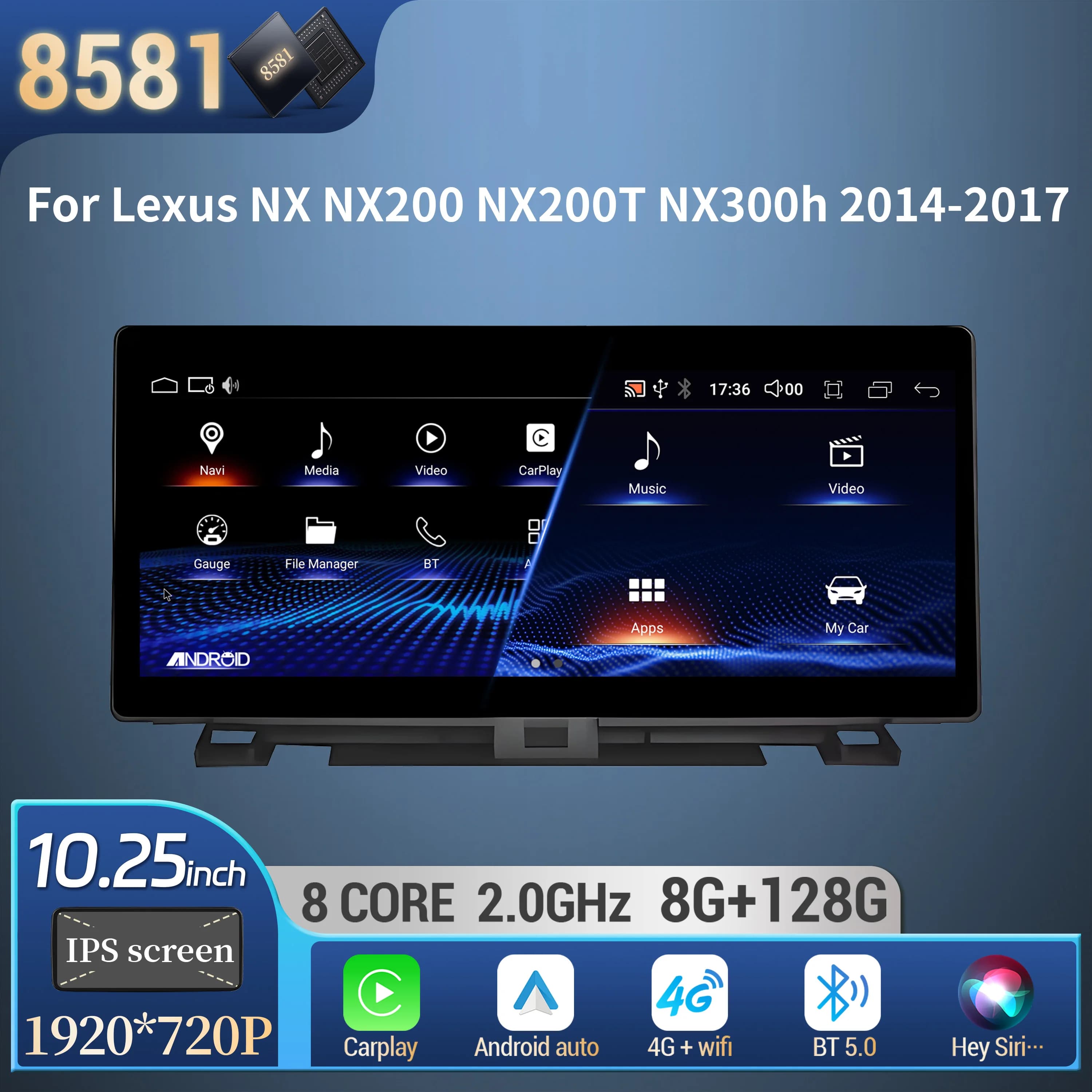 10.25" Car Radio Multimedia For Lexus NX NX200 NX200T NX300h 2014-2017 Android 14 Navigation Wireless CarPlay Autoradio Screen