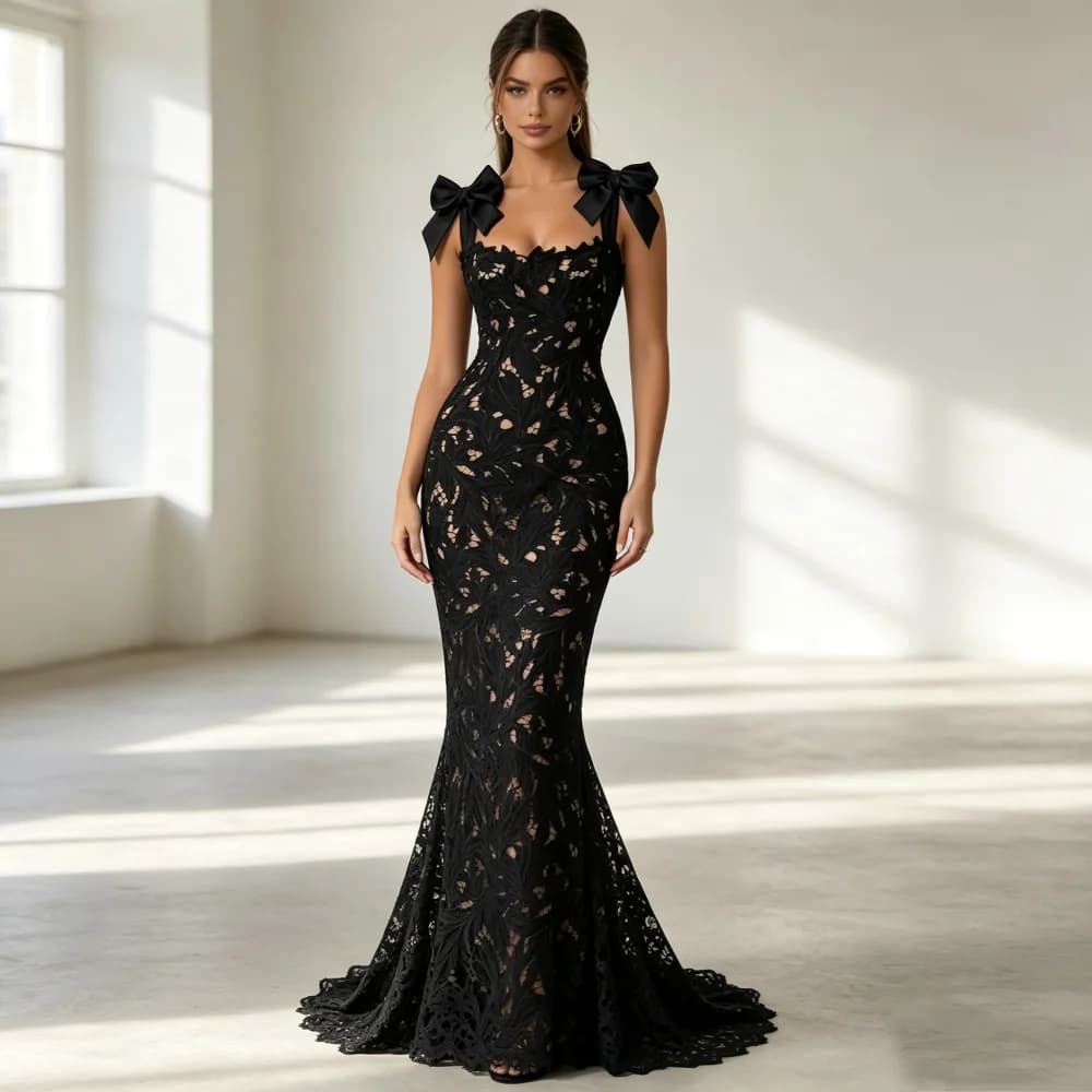 Customized Temperament Party Dress Square Neck Sleeveless Mermaid Long Dresses Evening Dress for Banquet Formal