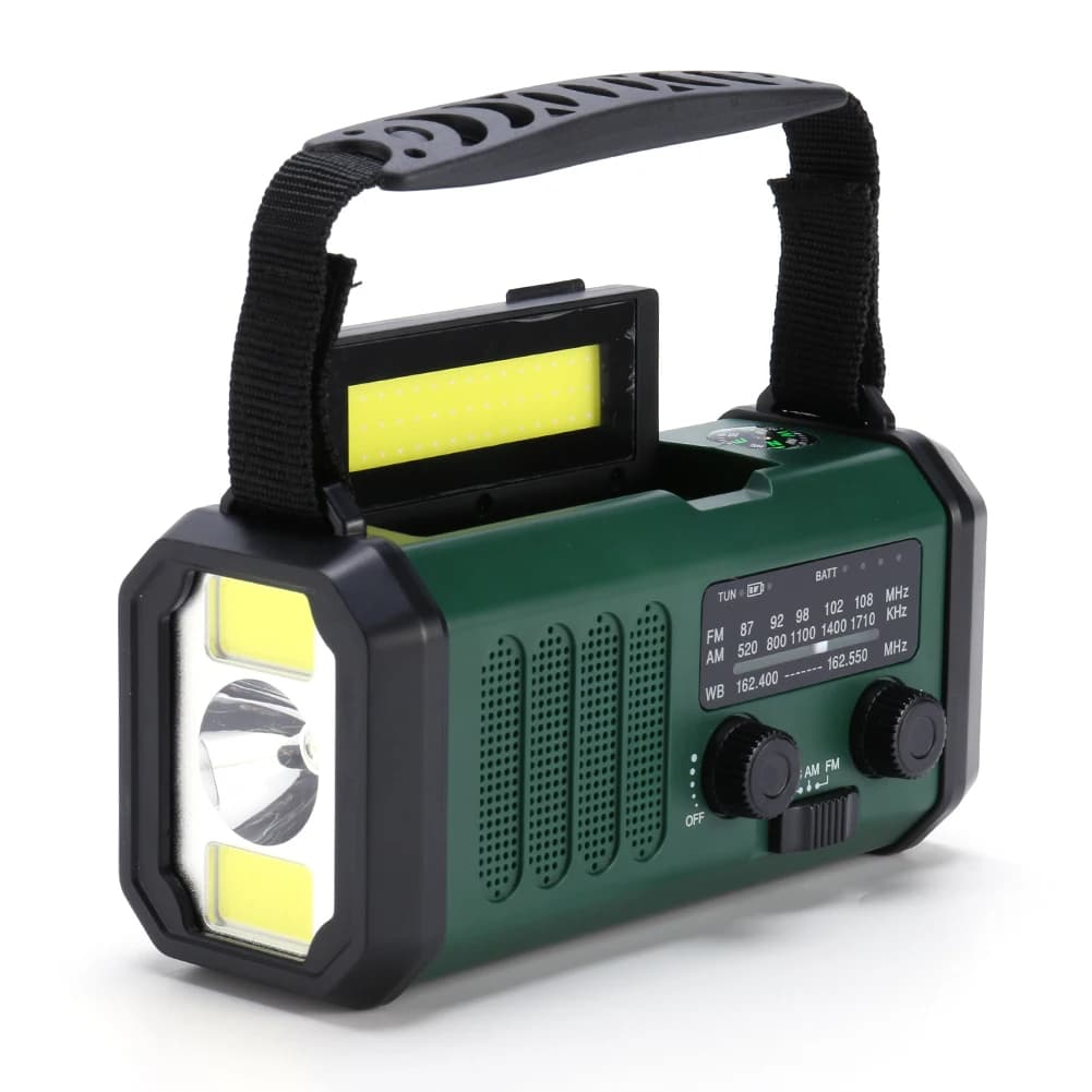 Radio Meteo LED AM/FM/WB con Power Bank da 10000mAh, Torcia, Lampada da Lettura, Radio Solare di Emergenza, Ricarica Type-C, Allarme SOS