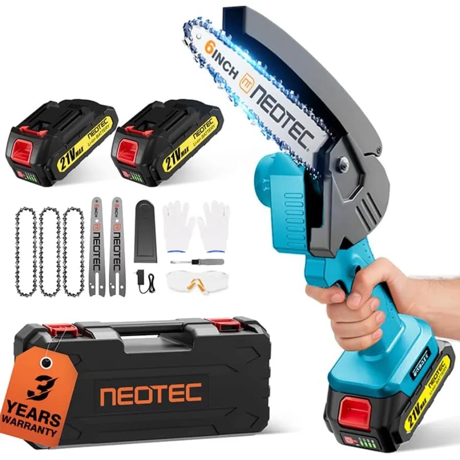 Mini Motosega Elettrica Portatile Senza Fili da 6 Pollici, Alimentata a Batteria da 4000mAh con Doppio Blocco di Sicurezza, Mini Sega a Catena per Alberi