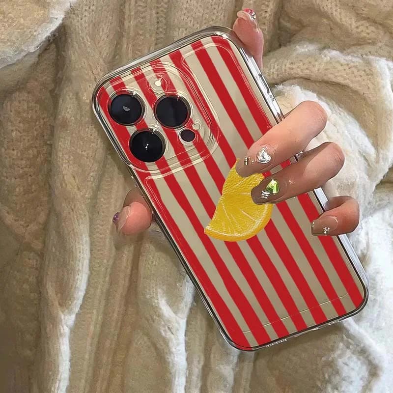 Phone case with blue lemon red striped design for iPhone 17 11 12 13 14 15 16 Pro Max XS X XR 7 8 Plus 16e Soft protective case