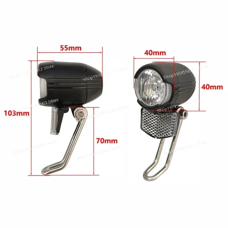 Faro LED per bici elettrica/scooter elettrico - 36 V/48 V con clacson integrato e connettore impermeabile a 3 pin