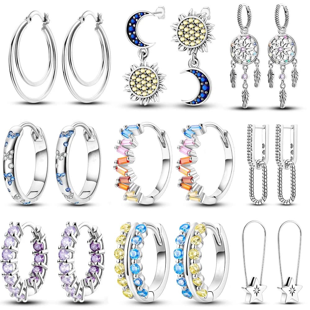 2023 Original Silver Plated Earrings Dream Catcher Heart Star Sun Hoop Earrings Fashion Women DIY Making Jewelry Gift