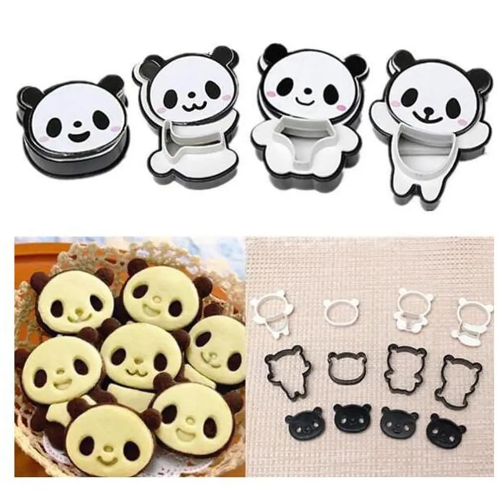 Set di 4 Stampi per Biscotti a Forma di Panda, Utensili Creativi per Pasticceria, Stampi per Torte, Fondente, Cioccolato, Caramelle, Gelatina Fai-da-Te