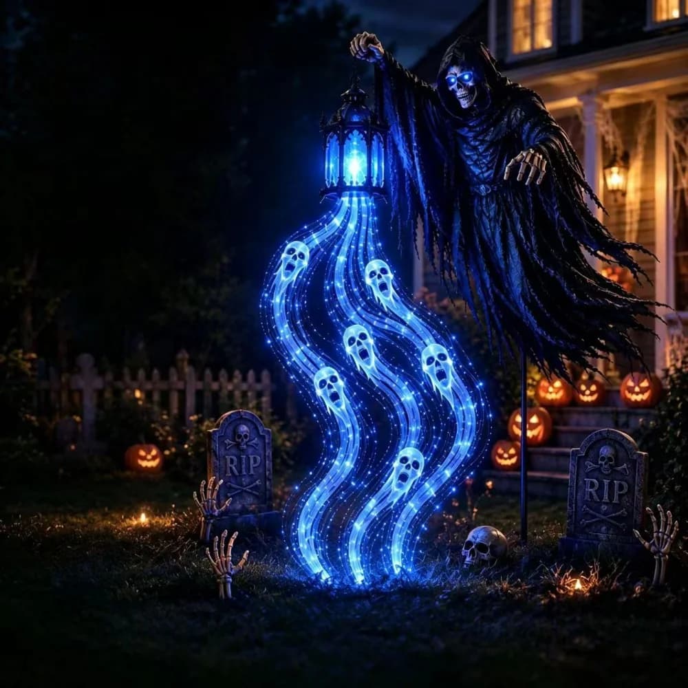 Halloween Soul Harvester Animated Garden Light Grim Reaper Lantern for Yard Lawn Decoration Horror House Outdoor Party Supplies