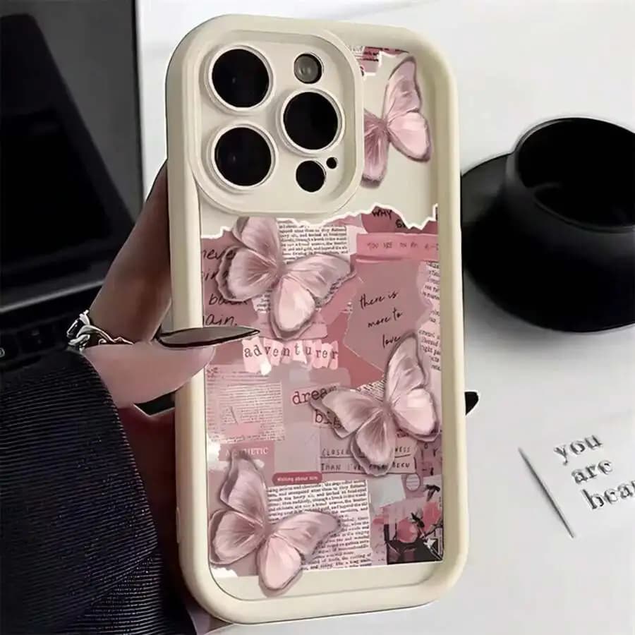 Pink Butterfly Collage Soft Silicone Phone Case For iPhone 15 Pro Max 14 Pro 13 Pro