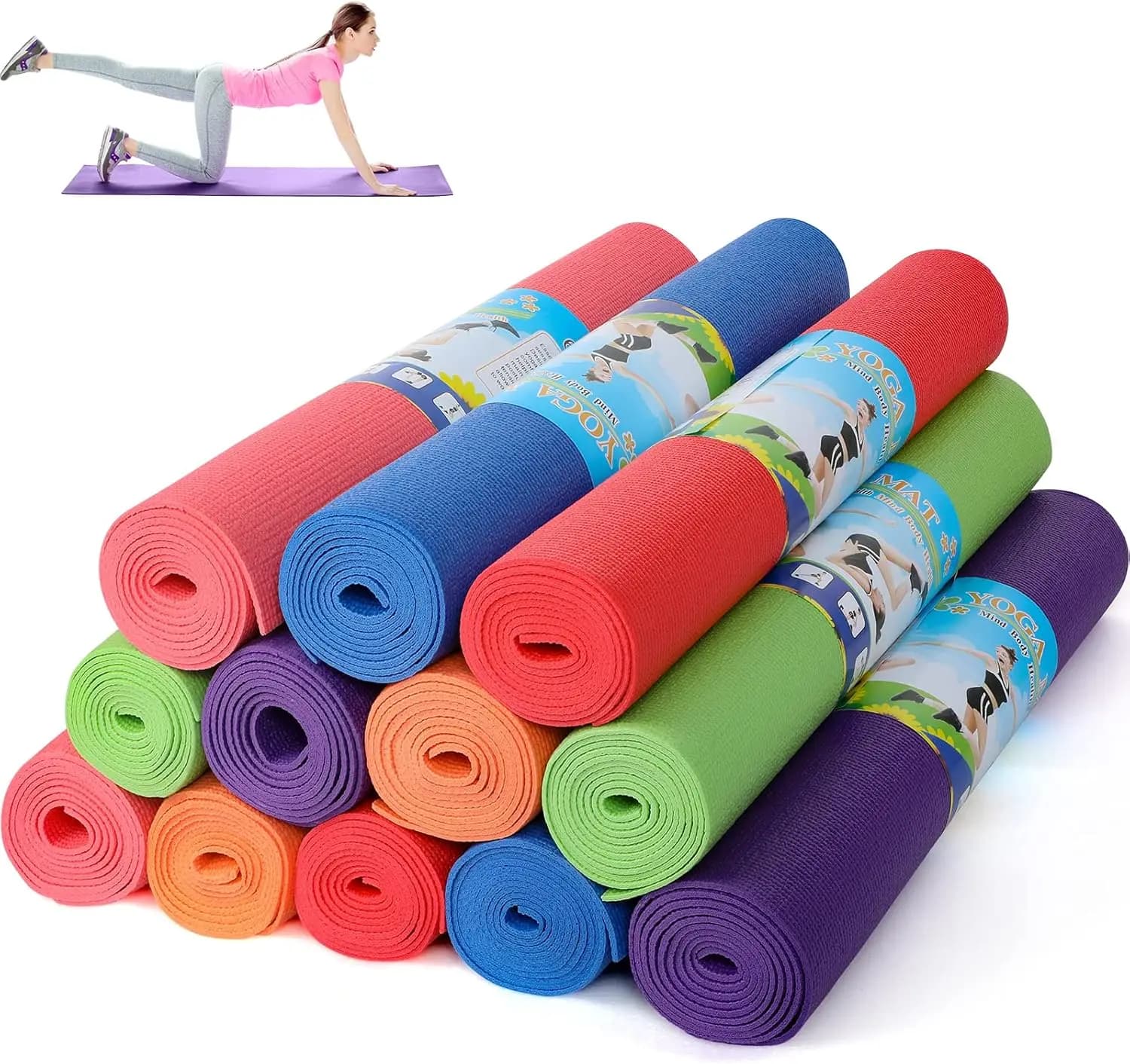 Set di 12 Tappetini Yoga, 68x24x0.12 Pollici, Antiscivolo per Esercizi a Casa e in Palestra - Per Donne e Uomini