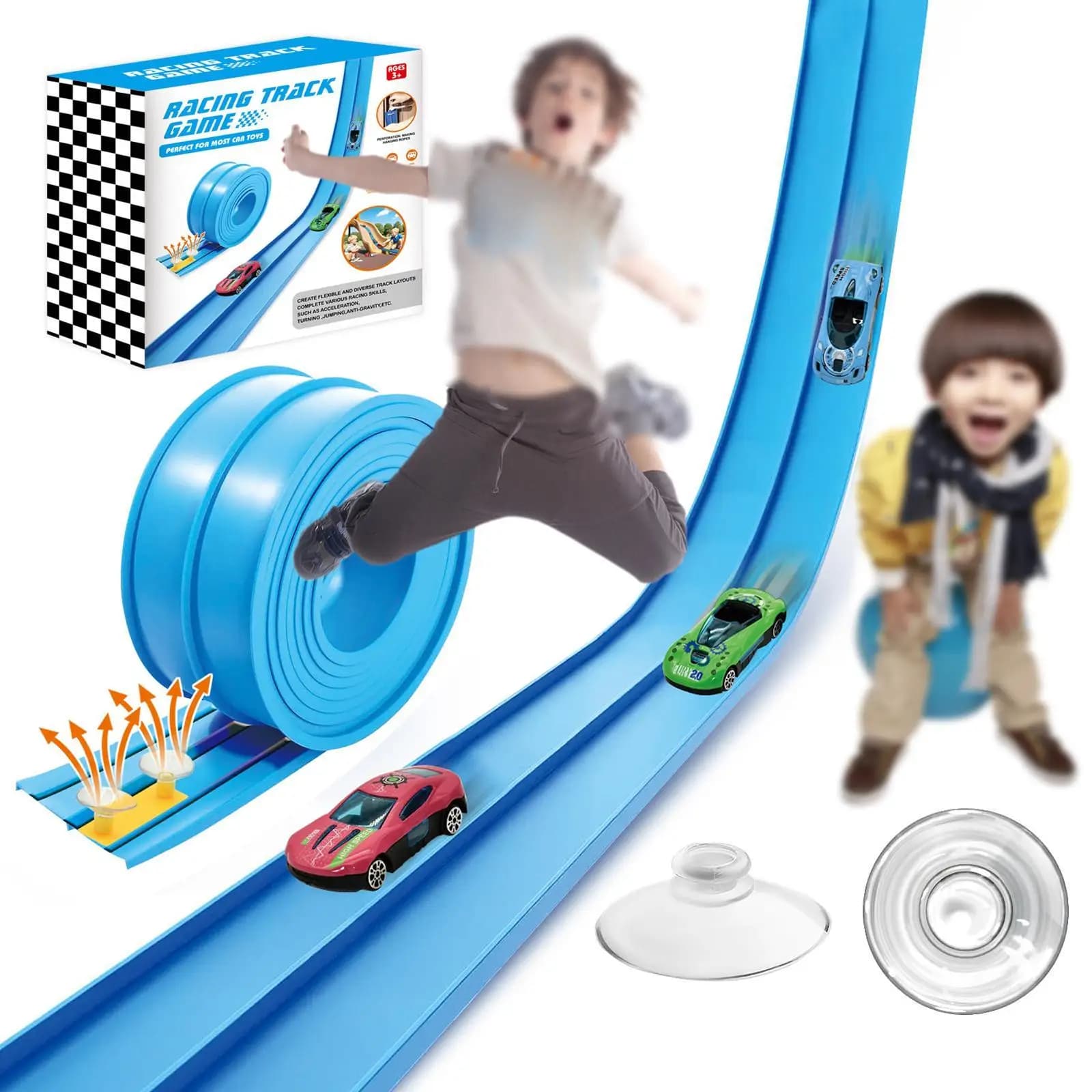 4.5M Flexible Car Ramp Track Set with 4 Alloy Cars with Suction Cups Portable Lightweight Multifunctional Kids Toy