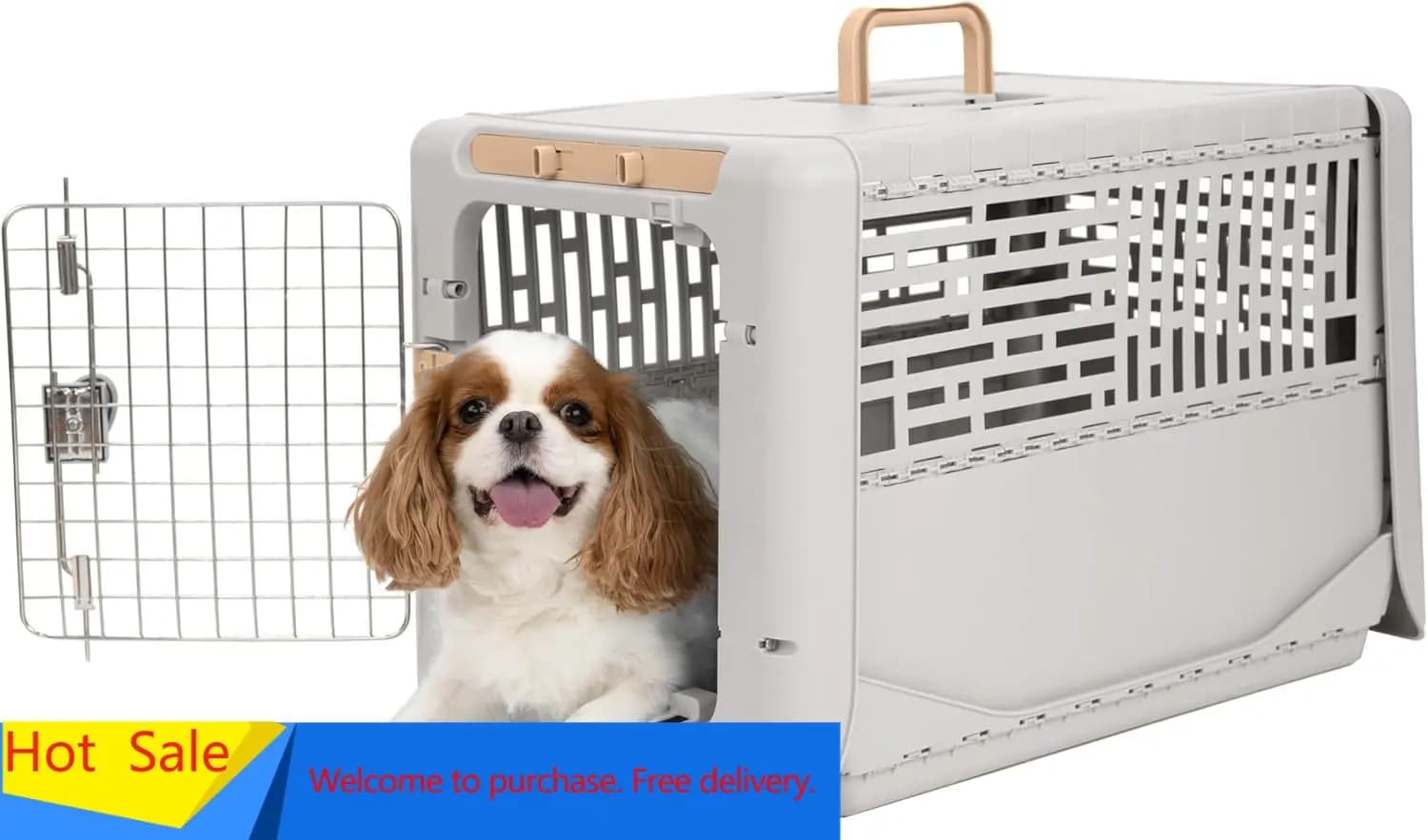 Trasportino Pieghevole per Piccoli Animali (Beige), Gabbia Rigida per Cani Piccoli, Cuccioli, Gatti, Gattini, Animali fino a 11 kg, Washa