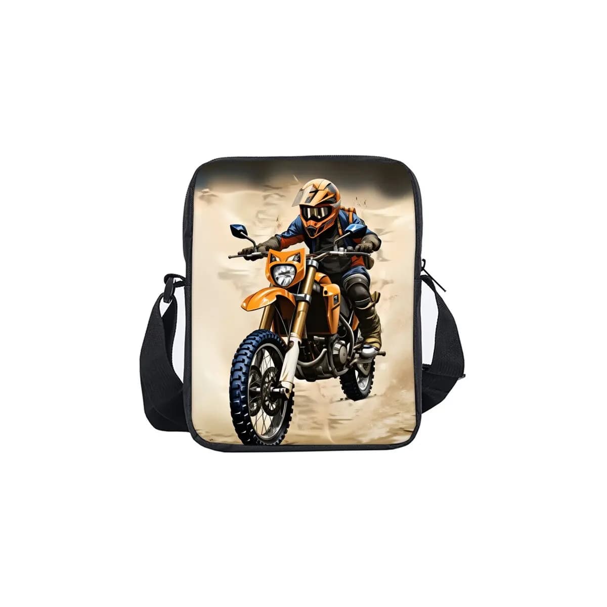 Borsa a tracolla singola con stampa moto per bambini e bambine, regalo ideale, borsa a tracolla casual piatta 2D con cartoni animati