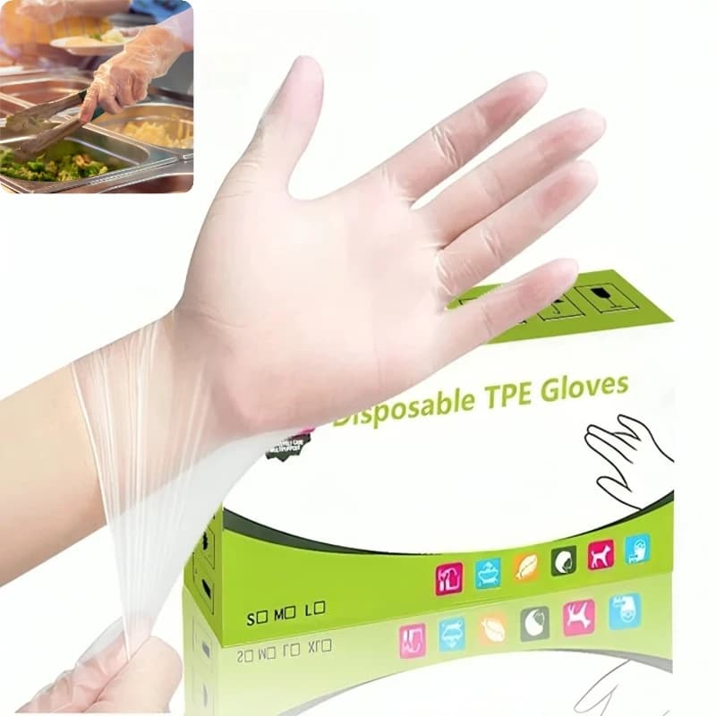 100 Pezzi/Scatola Guanti Monouso in TPE per Cucina, Bagno, Ristorante, Impermeabili, Senza Polvere, Senza Lattice, Strumenti per Pulizie Domestiche