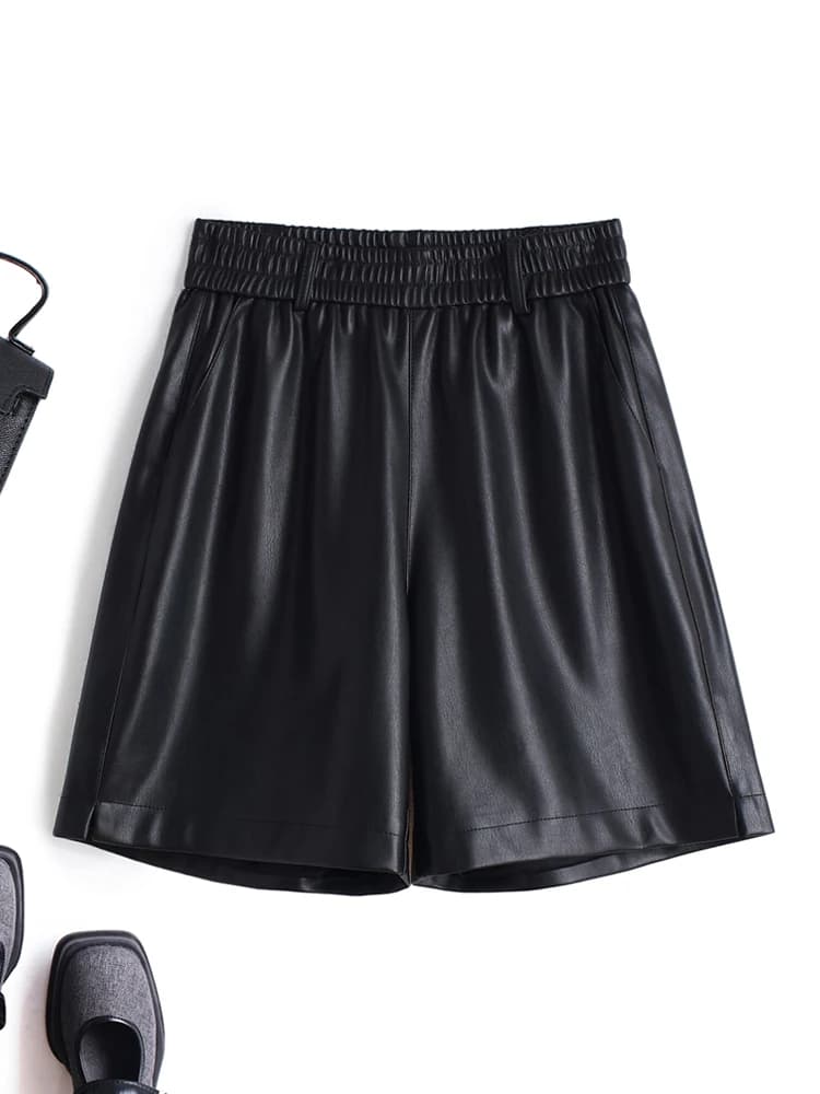 Pantaloncini in Vera Pelle da Donna, Vita Alta in Pelle di Pecora, Elastico, Stile Casual Primaverile e Autunnale, Nuovo Modello, Traspiranti e Delicati sulla Pelle